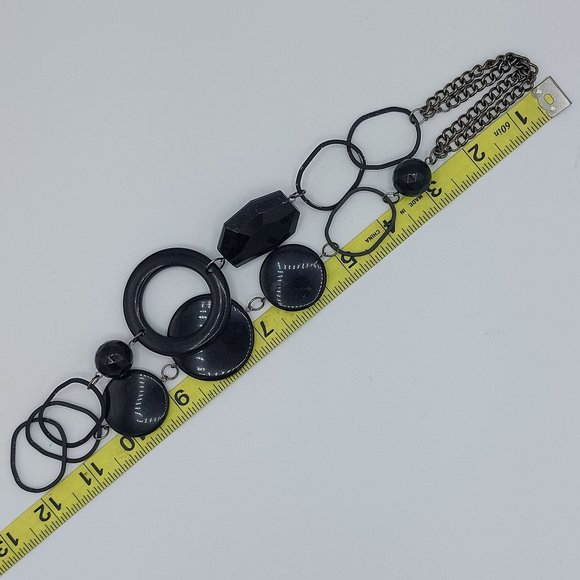 Black Necklace Faceted Resin Beads Large Link Chain Light Weight 24" Silver Tone - Picture 10 of 10